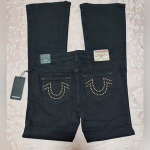 True Religion Black Studded Becca Mid Rise Women's Black Bootcut Jeans Size 27